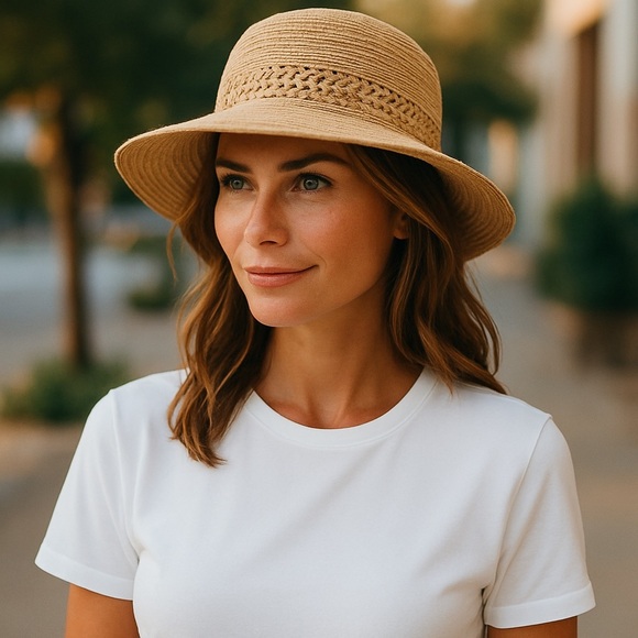 NWOT Giani Bernini Cloche Woven Straw Sun Hat OS Paper Straw Vacation Beach - Picture 10 of 11